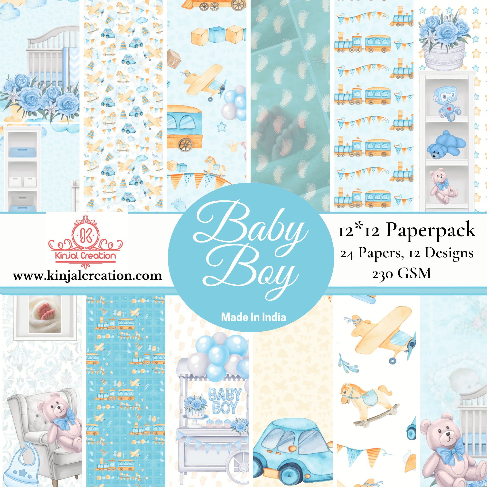 Baby Boy 12" x 12" paperpack scrapbooking papers Kinjal Creation